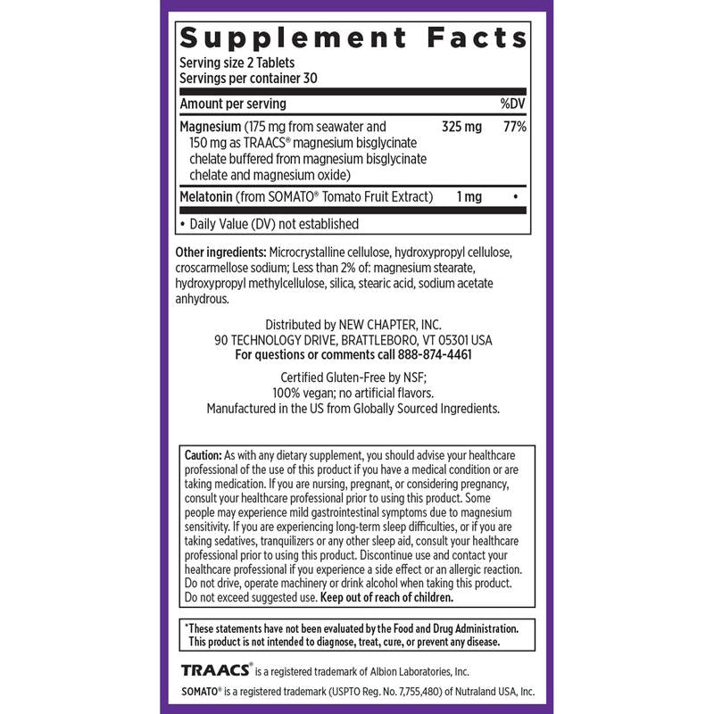 New Chapter Magnesium + Plant-Based Melatonin Sleep Aid - 2.5X Better Absorption+ for Sleep Support & Muscle Relaxation - 30 Count