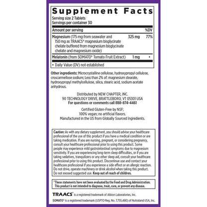 New Chapter Magnesium + Plant-Based Melatonin Sleep Aid - 2.5X Better Absorption+ for Sleep Support & Muscle Relaxation - 30 Count