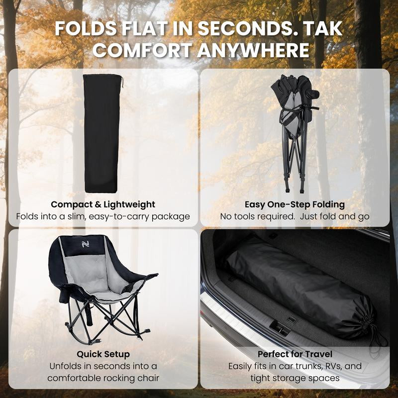 Naudacaa Oversized Heated Rocking Chair, 400Lbs Capacity, Fully Padded Patio & Outdoor Folding Chair with 3-Level Back Heat, Headrest & Cup Holder, Perfect for Camping, Backyard, Lawn, and Patio