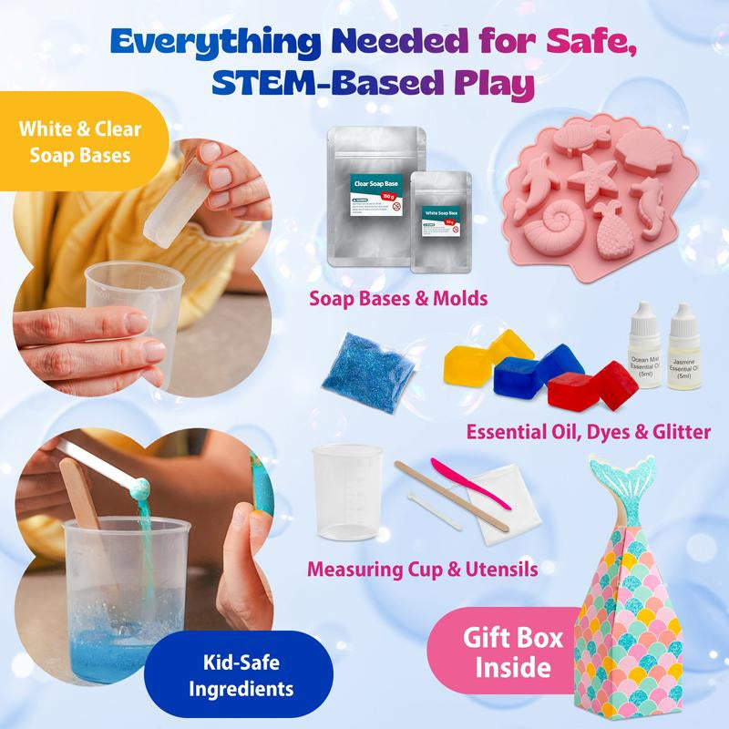 Pinwheel Crafts DIY Soap Making Kit - 16 Custom Soaps in 7 Unique Sea Life Shapes - Fun for Kids & Adults - Includes Molds, Scents & Colors - Gift for Kids Ages 6-12