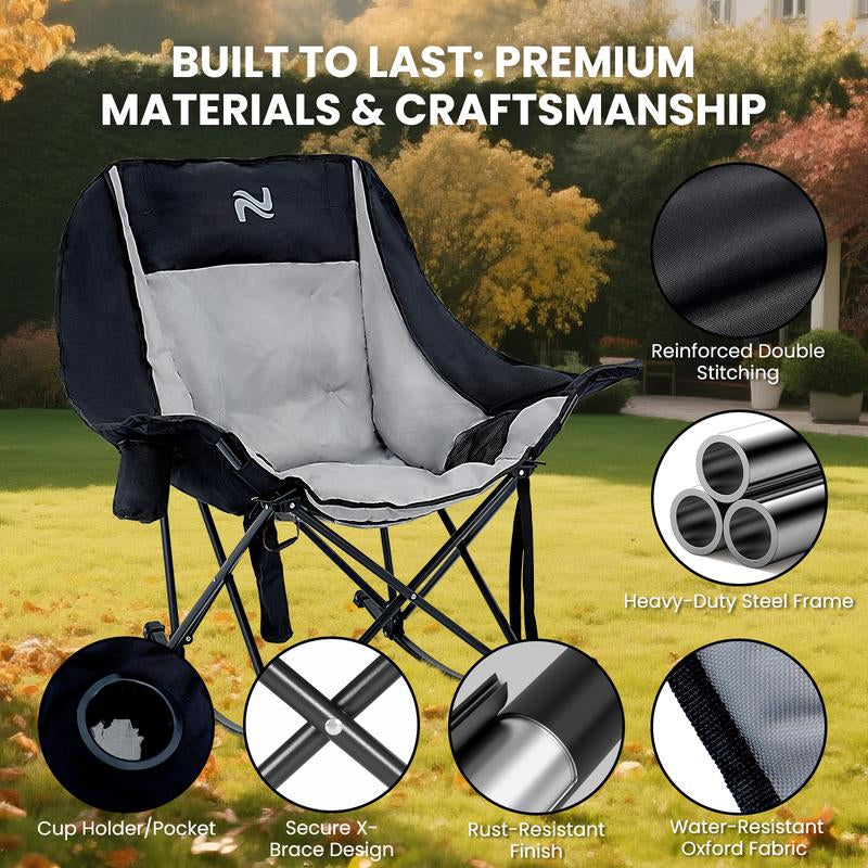 Naudacaa Oversized Heated Rocking Chair, 400Lbs Capacity, Fully Padded Patio & Outdoor Folding Chair with 3-Level Back Heat, Headrest & Cup Holder, Perfect for Camping, Backyard, Lawn, and Patio