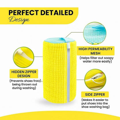 Shoe Washing Machine Bag - 2-Pack Reusable Yellow Value Pack for Tennis Sneakers & Slippers Secure Zipper Lock Quiet Tangle-Free 360° Deep Clean Laundry - Cleaning Shoe Protector Bag