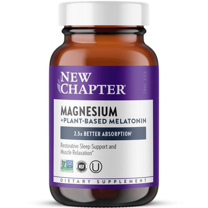 New Chapter Magnesium + Plant-Based Melatonin Sleep Aid - 2.5X Better Absorption+ for Sleep Support & Muscle Relaxation - 30 Count