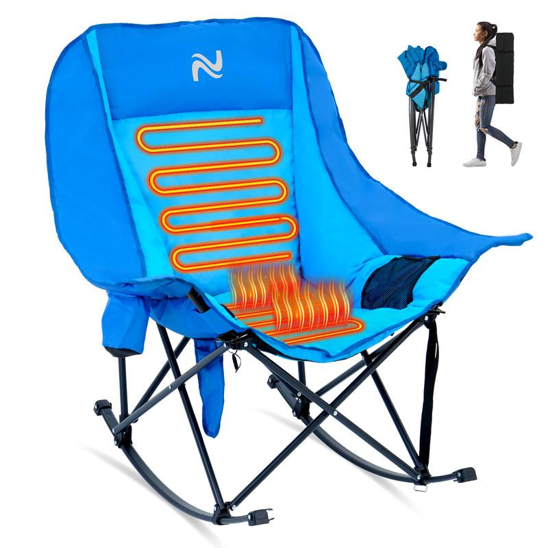 Naudacaa Oversized Heated Rocking Chair, 400Lbs Capacity, Fully Padded Patio & Outdoor Folding Chair with 3-Level Back Heat, Headrest & Cup Holder, Perfect for Camping, Backyard, Lawn, and Patio