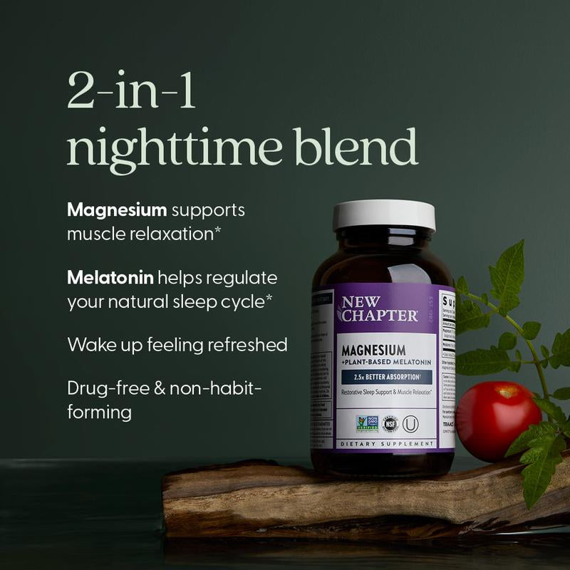New Chapter Magnesium + Plant-Based Melatonin Sleep Aid - 2.5X Better Absorption+ for Sleep Support & Muscle Relaxation - 30 Count