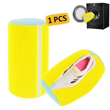 Shoe Washing Machine Bag - 2-Pack Reusable Yellow Value Pack for Tennis Sneakers & Slippers Secure Zipper Lock Quiet Tangle-Free 360° Deep Clean Laundry - Cleaning Shoe Protector Bag