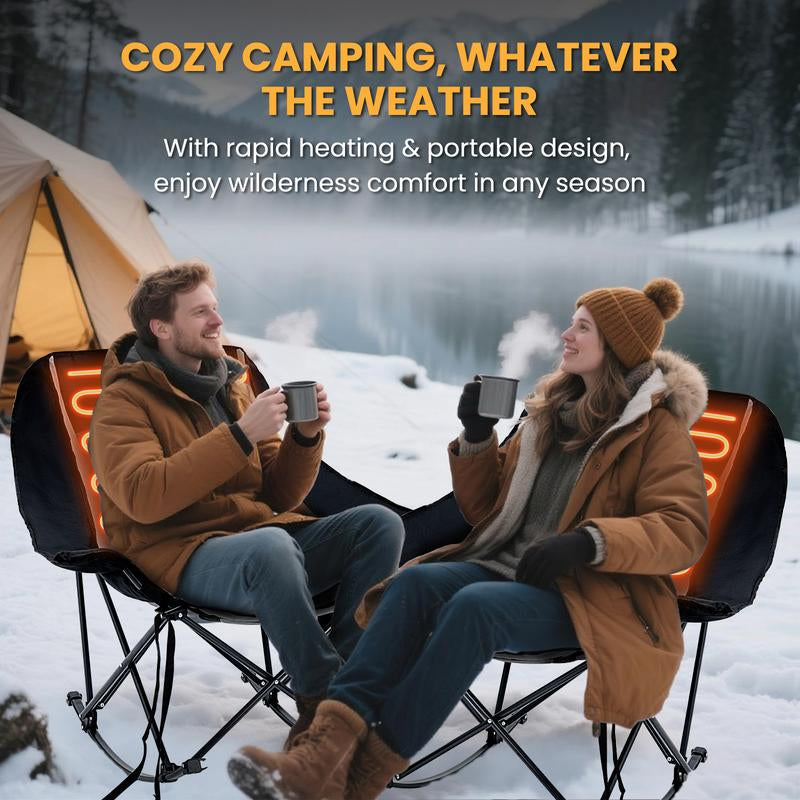 Naudacaa Oversized Heated Rocking Chair, 400Lbs Capacity, Fully Padded Patio & Outdoor Folding Chair with 3-Level Back Heat, Headrest & Cup Holder, Perfect for Camping, Backyard, Lawn, and Patio