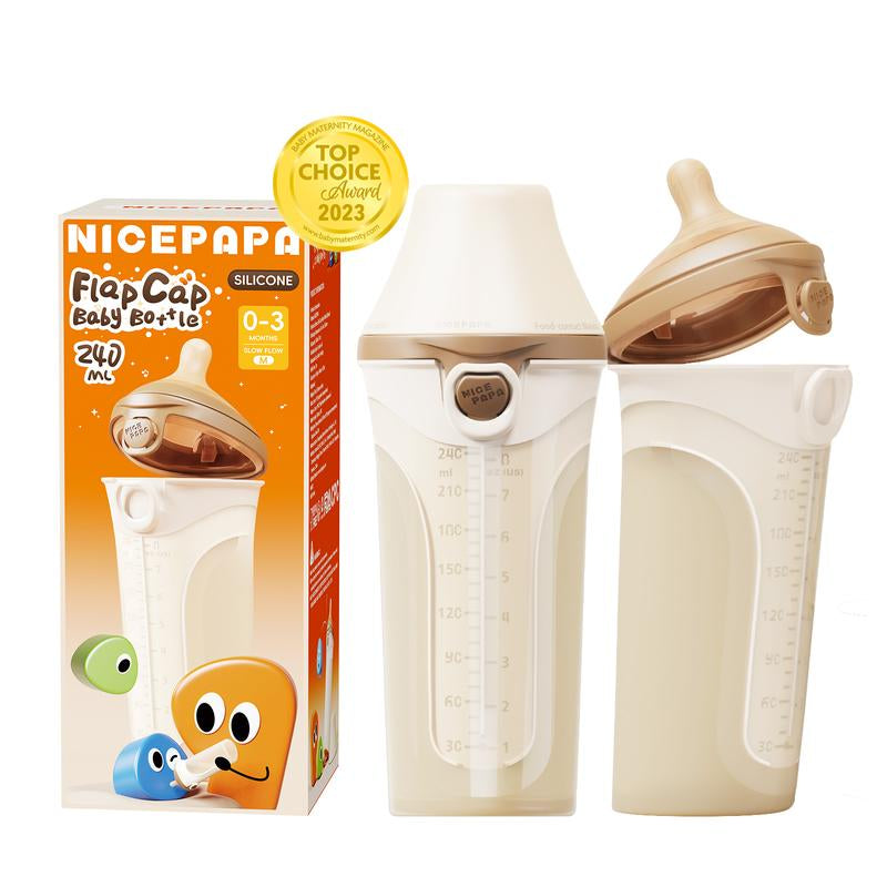 NICEPAPA Anti-Colic Bottles, Suitable for Newborns and Infants Aged 0-3 Months/3-7 Months, with an Anti-Colic Top Design, Off-Center Nipple, Silicone Material, Easy for Babies to Accept, and Easy to Clean.